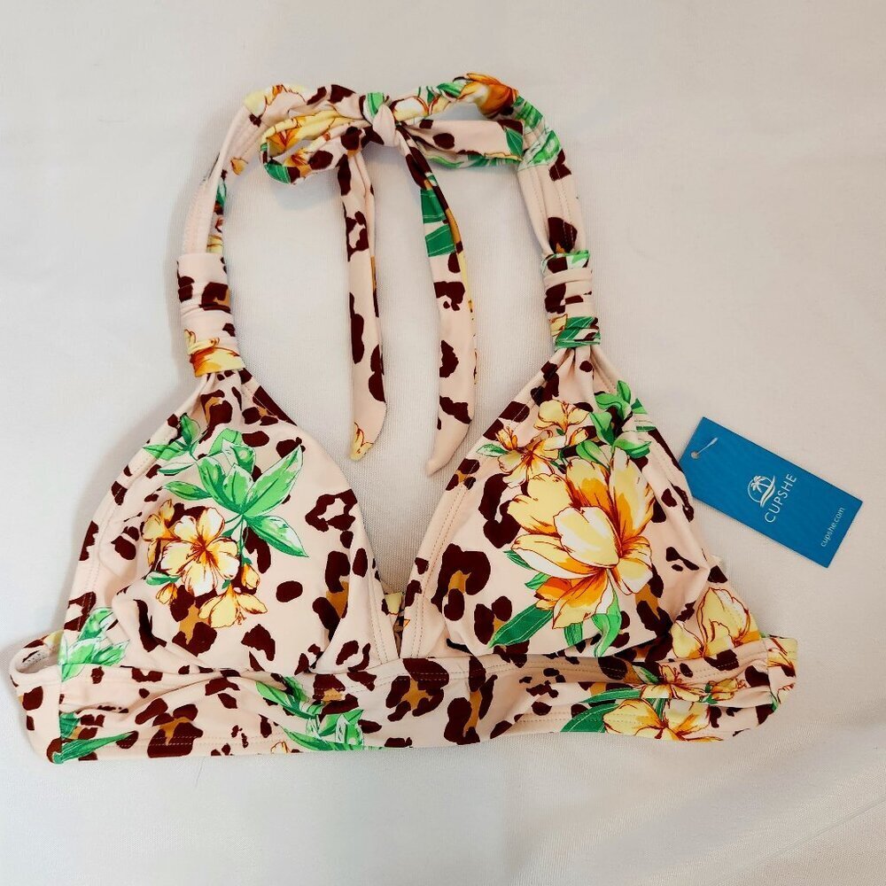 NWT CupShe Bikini Top Floral Animal Print Triangle Bikini Top Size Medium